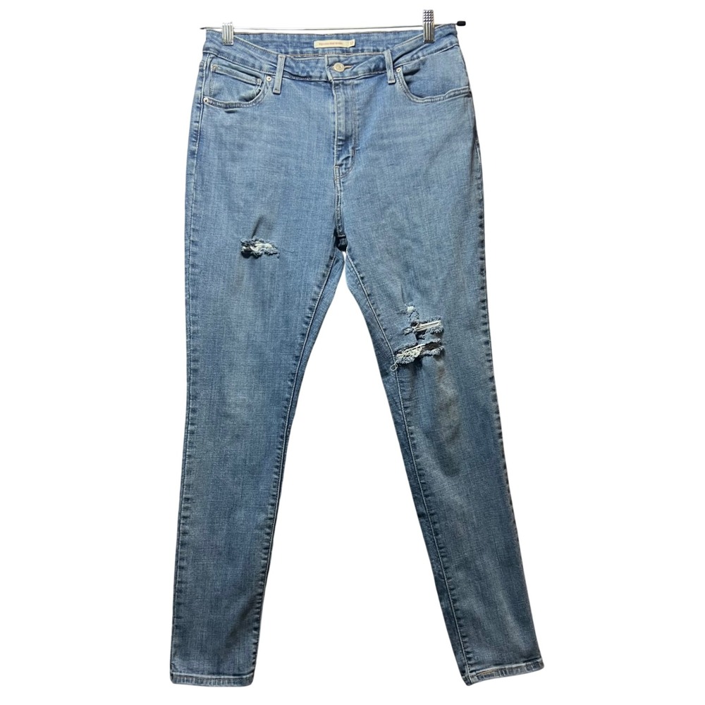 Levi's 721 High Rise Skinny Jeans 32 Distressed Denim Blue Light Wash
